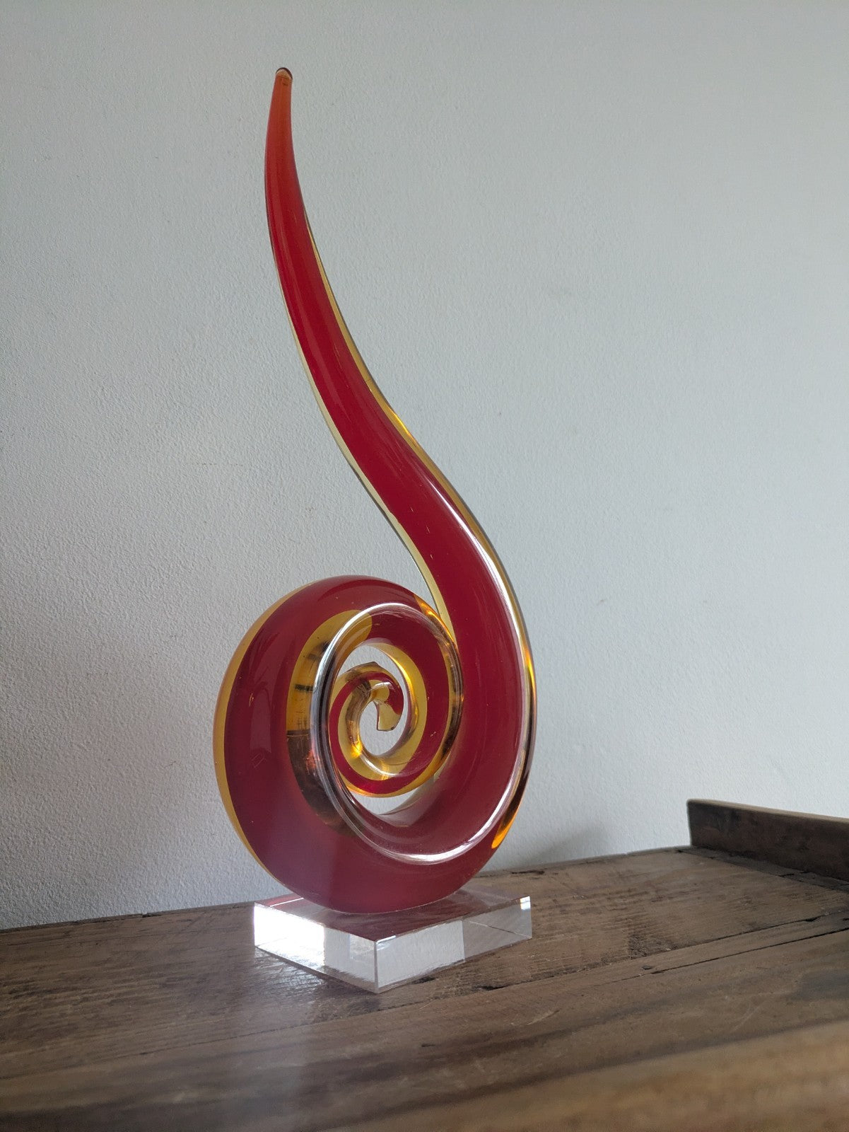 Hand Blown Murano Style Glassware Art Glass Fused Sculpture Swirl Twist Orange