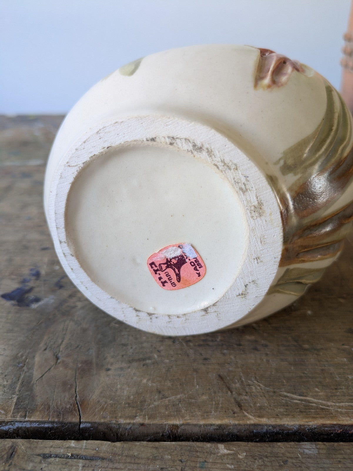KAD-YAD Israel Studio Pottery Mid Century Flowers Design Handle Vase Jug Vintage