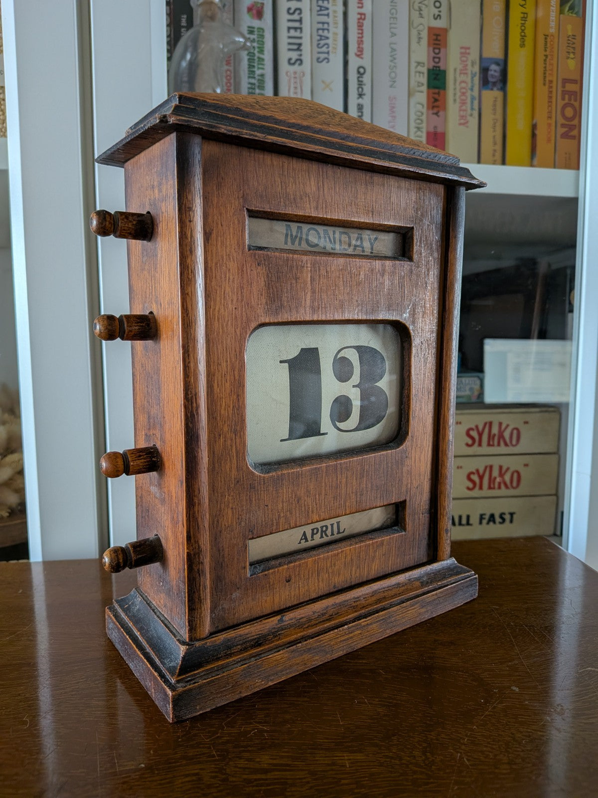 Antique Edwardian Wooden Perpetual Calendar c.1900 Oak Vgc Desk Working Office