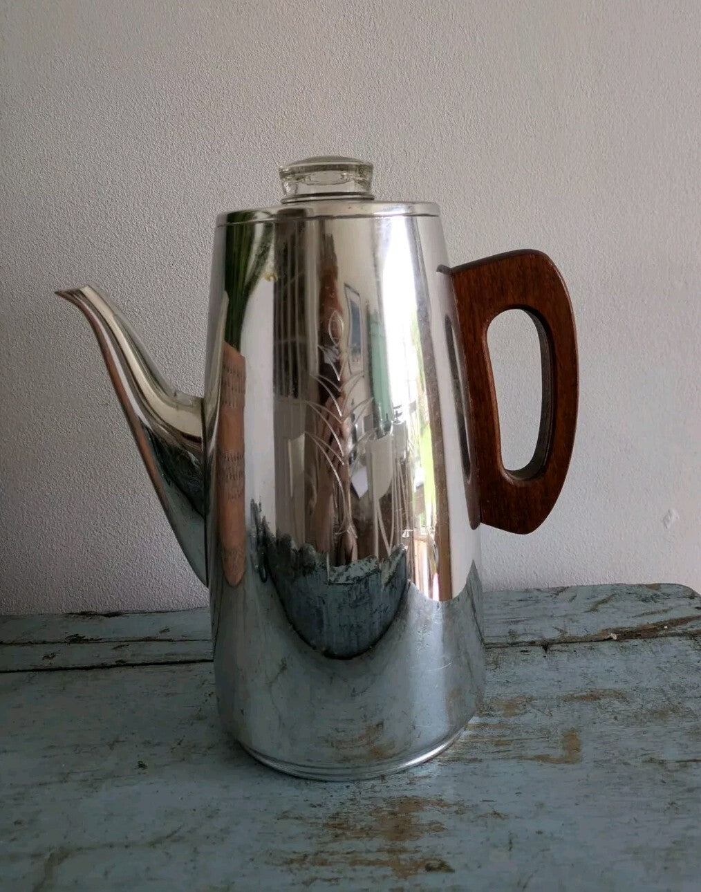 Vintage SONA J121 Coffee Pot Percolator Chrome Wood Handle Complete 70s Prop