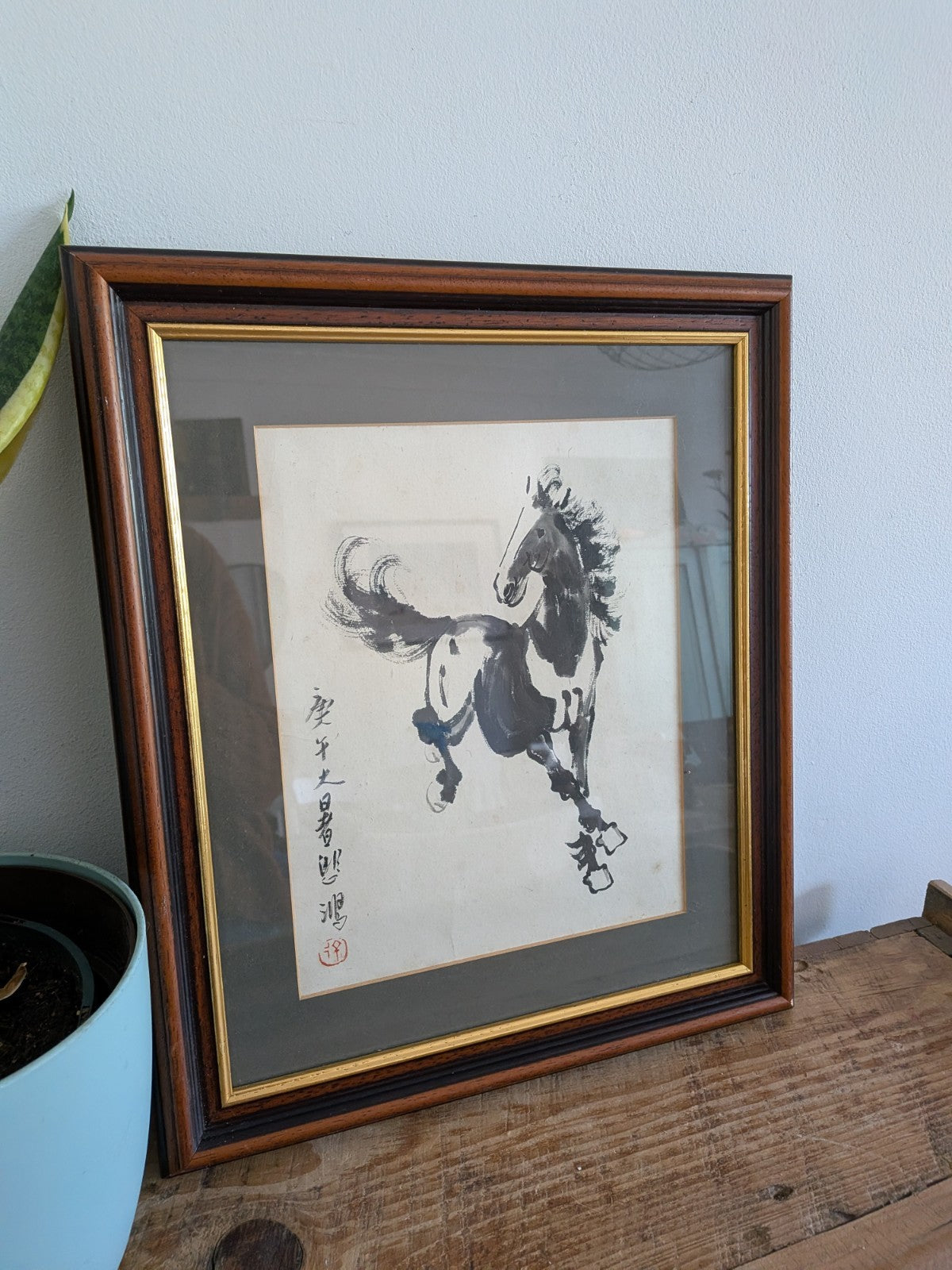 XU BEIHONG 徐悲鴻 Painting 'Horse' Collectible Chinese Art Asian Ink Frame Vintage!
