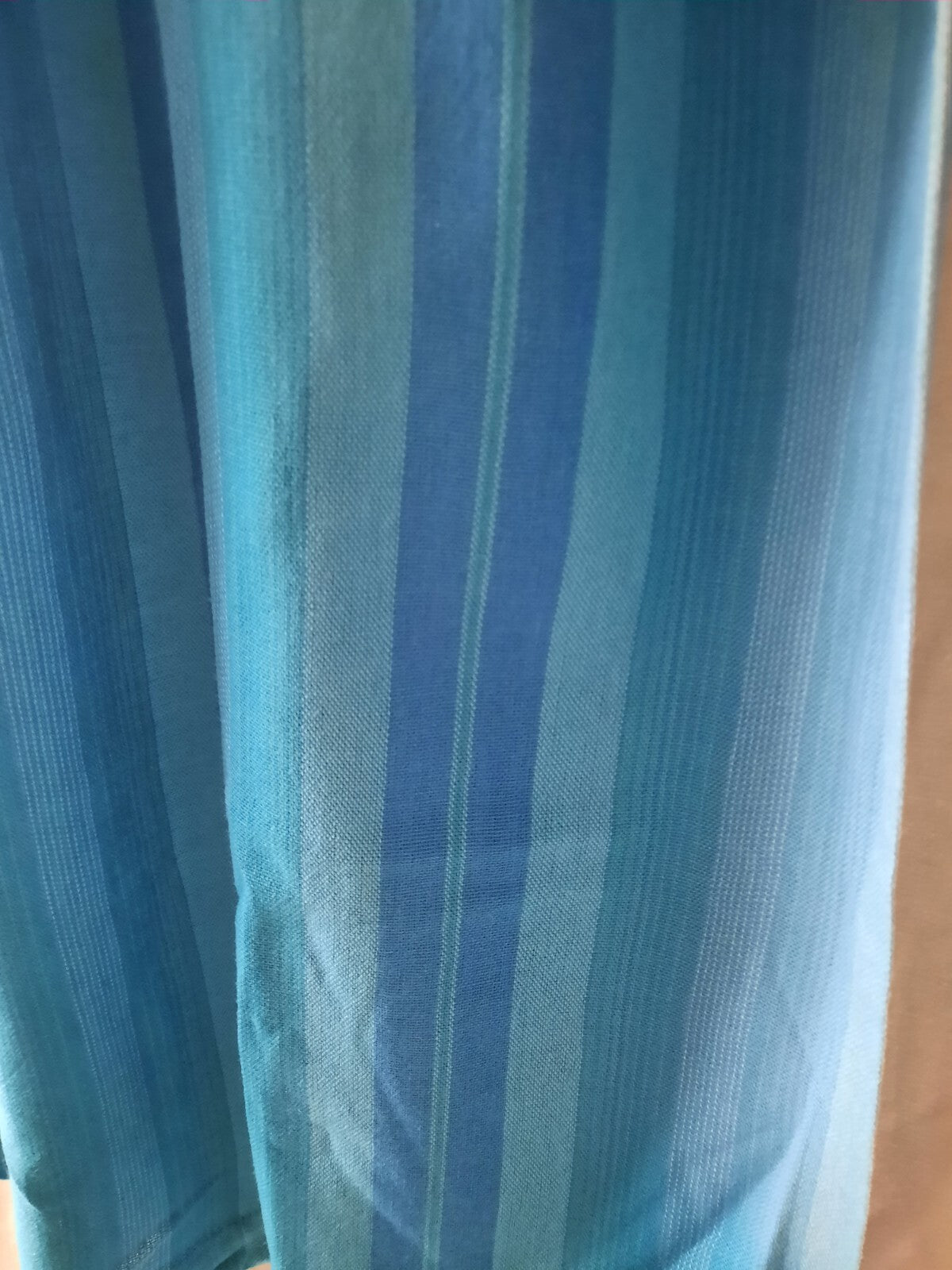 PAIR VINTAGE RETRO TEAL BLUE GREEN STRIPE MIDCENTURY CURTAINS 131cmD 114.5cmW