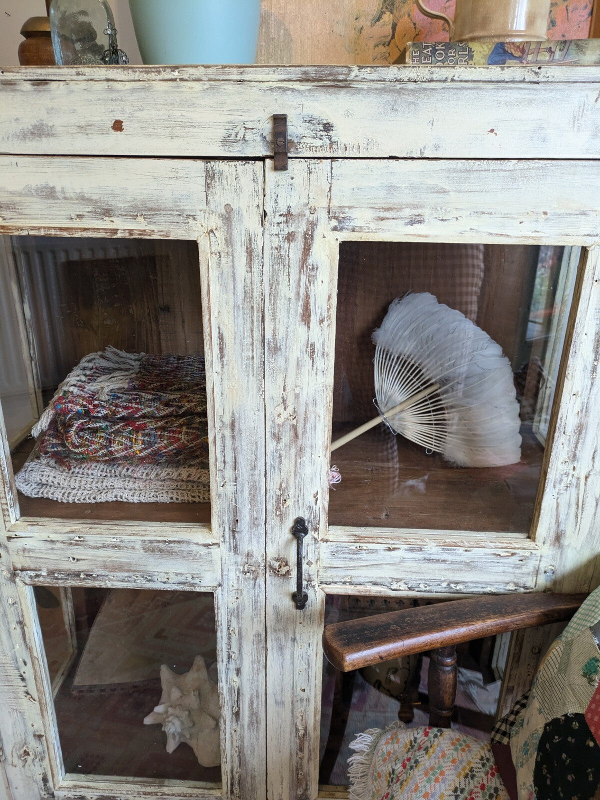 Restored Antique Vintage Indian Cabinet Cupboard Painted Glazed Reclaimed Cream