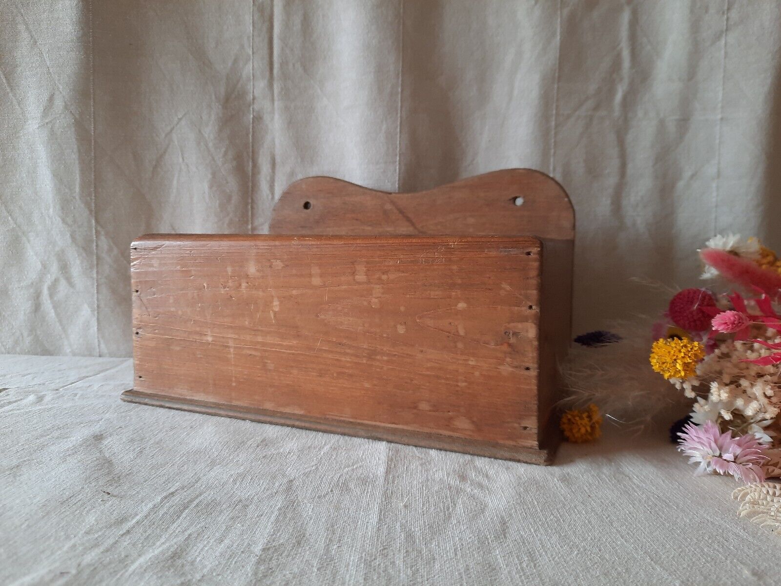Antique Vintage Oak Candle / Salt Box wall sconce keys rare original old shelf!!