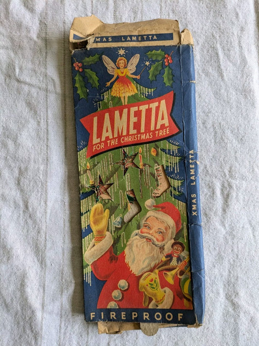 Vintage 1950s Christmas Tree Lametta Decorations Foil Tinsel Advertising Boxed