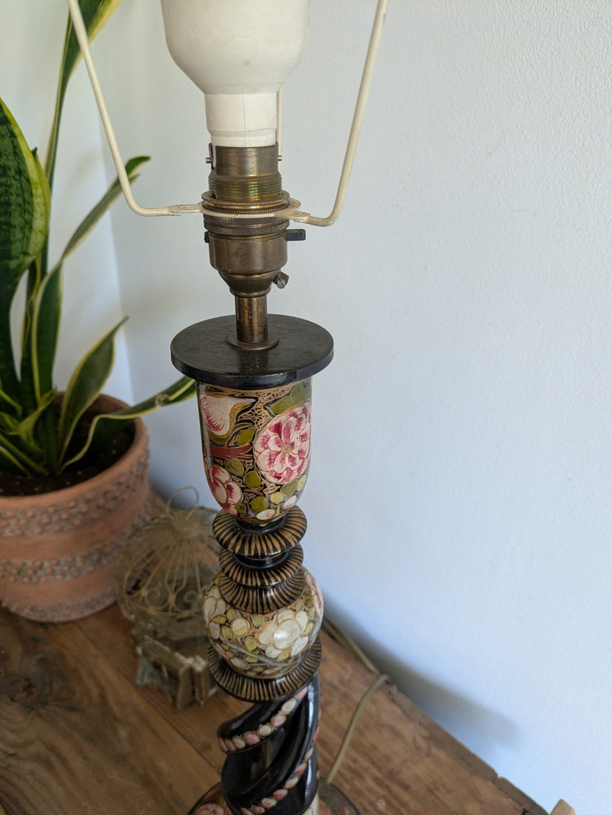 19th C Lamp Vintage Kashmiri Indian Lacquer Papier Mache Gilded Flower Cloisonne