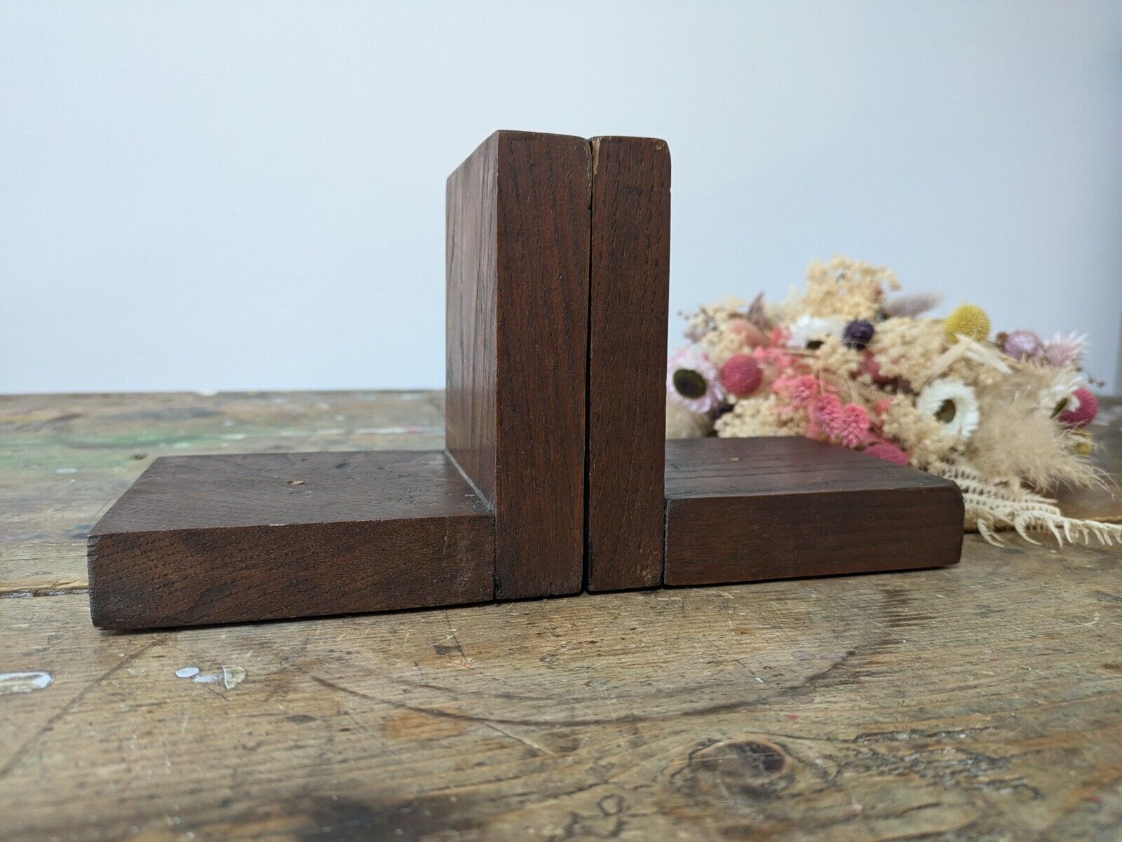 Original Oak Art Deco Antique Bookends Book Ends design vintage pair old vtg