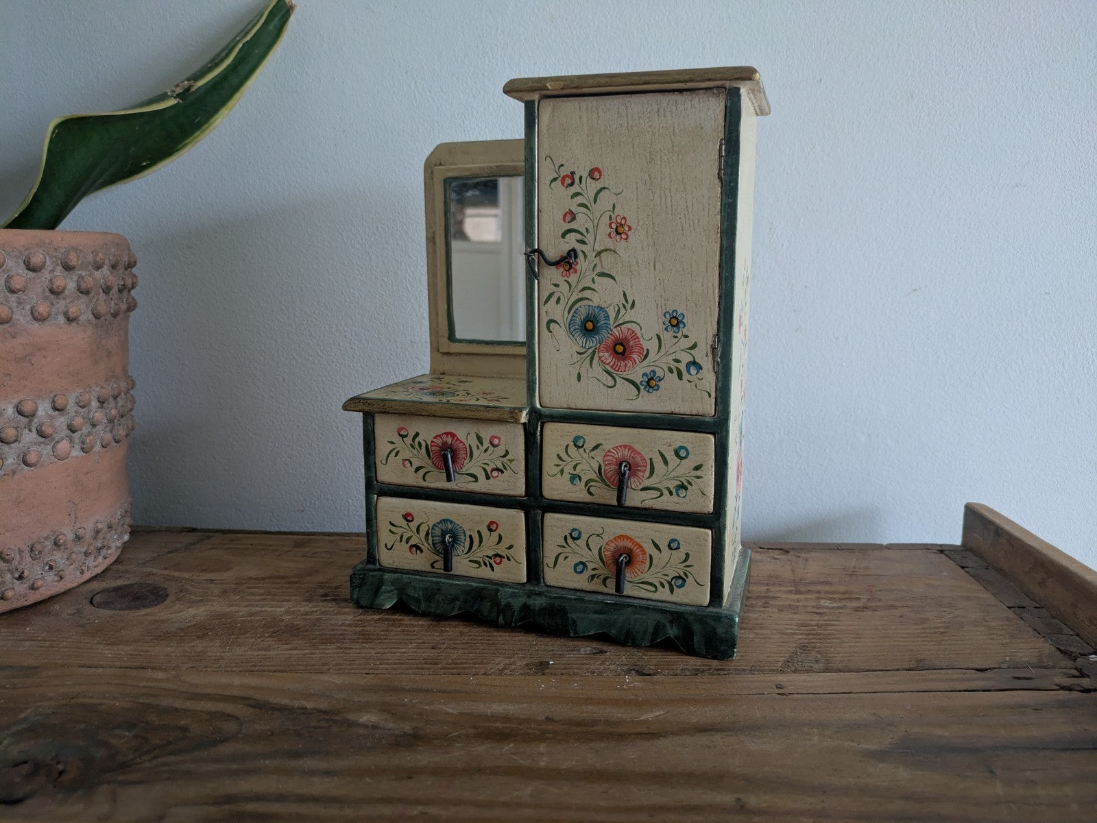 Hand-painted Small Scale Mini Tabletop Cabinet Cupboard Draw Folk Art Furniture