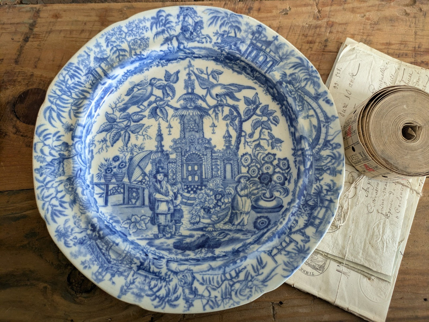 Early 19th Century Chinoiserie Blue & White Printed Plate Rare Antique Warrior
