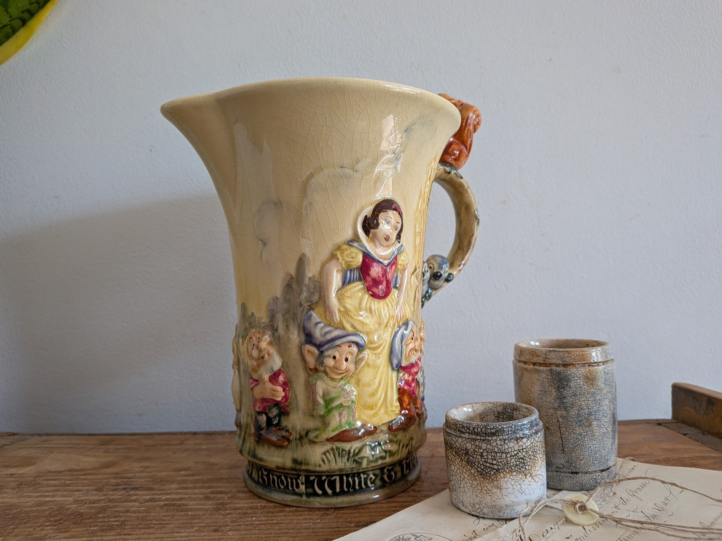 Rare Wadeheath Musical Snow White & The Seven Dwarfs Jug c1938 Art Deco, Working