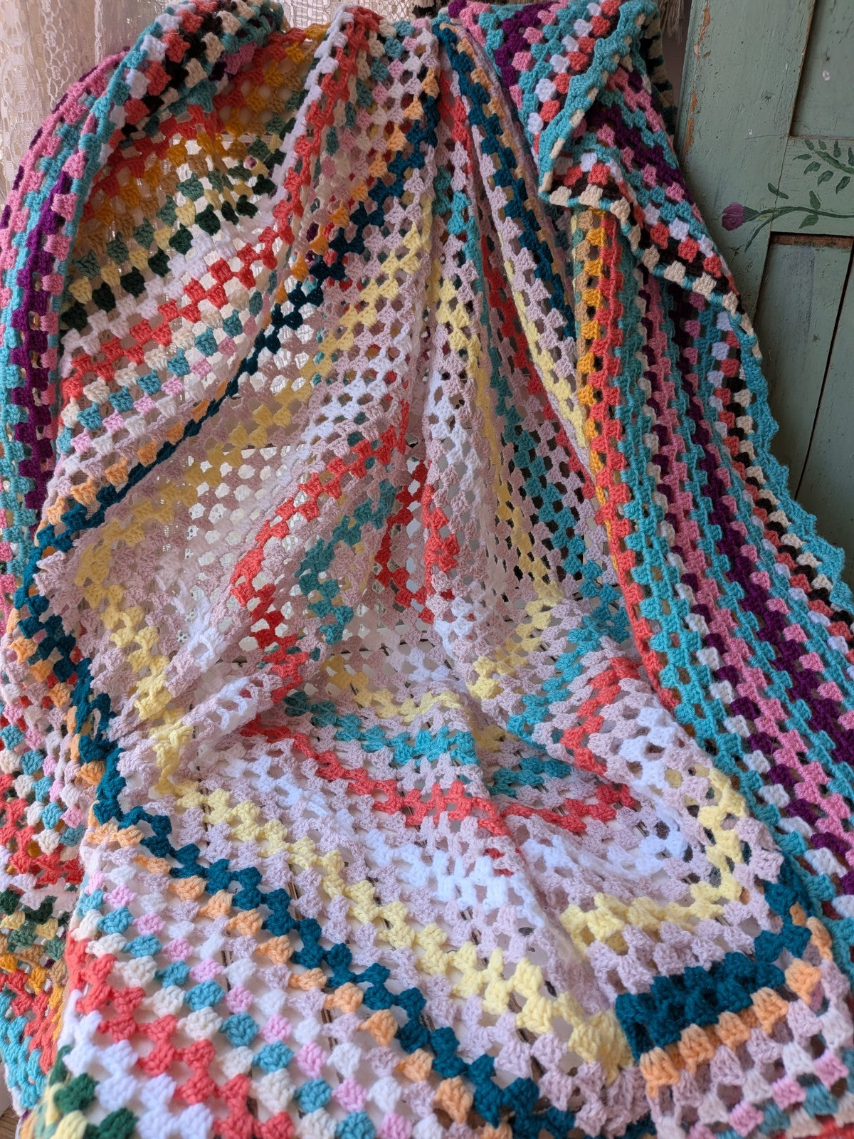 Handmade Granny Crochet Blanket Square Campervan Sofa Throw Picnic VW Pride Vtg 