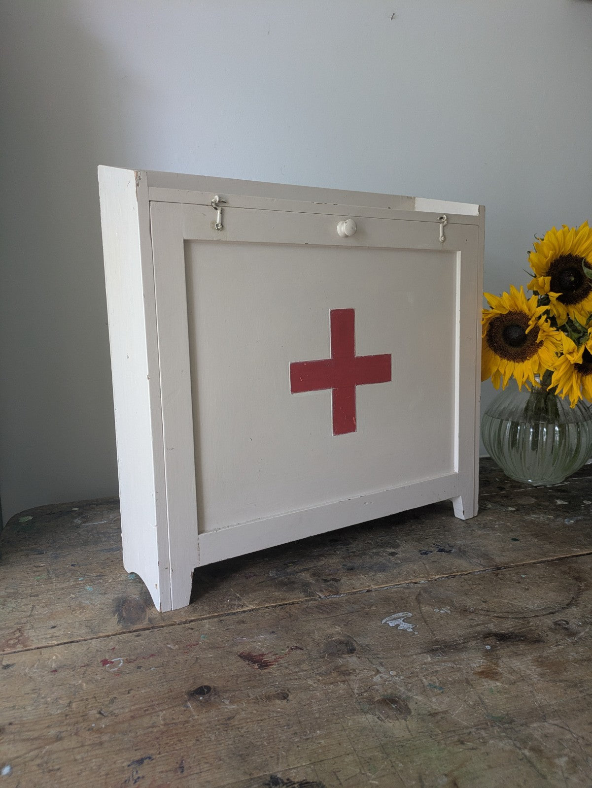 Vintage first aid medicine cabinet bathroom Wood Medical Chemist Prop Cupboard 