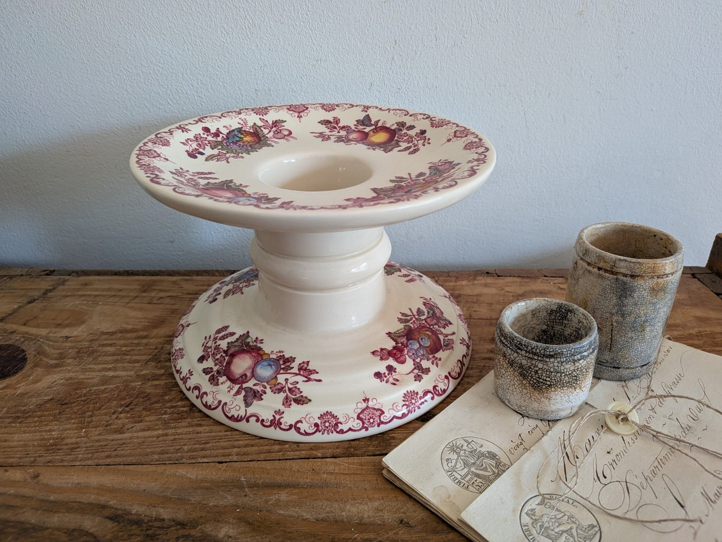 Vintage Mason's Ironstone China Ham Stand 1950s Red Fruit Basket Design Floral