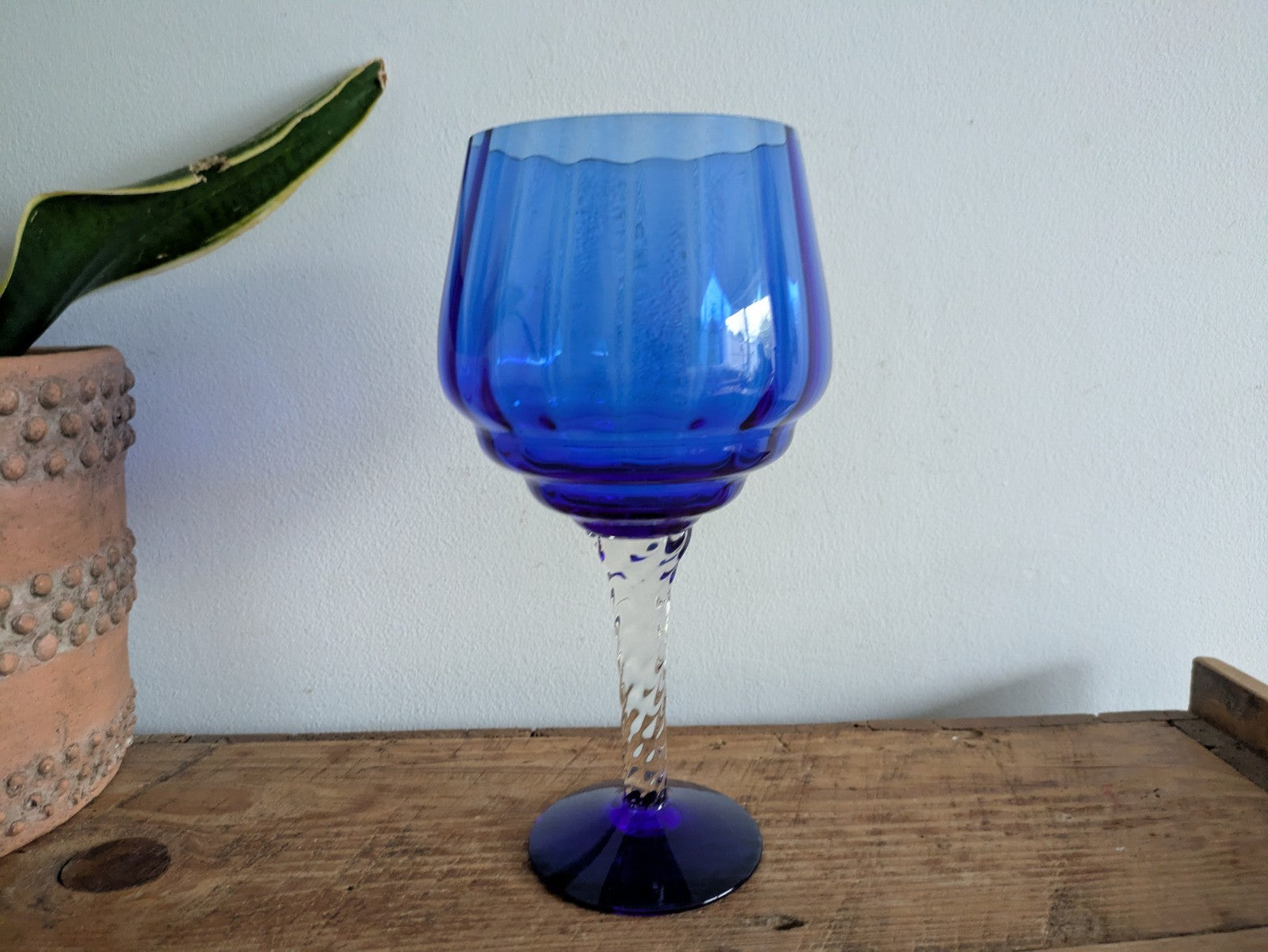 Bohemia Vintage Extra Large Blue Crystal Brandy Glass Retro Mid Century Prop Vgc