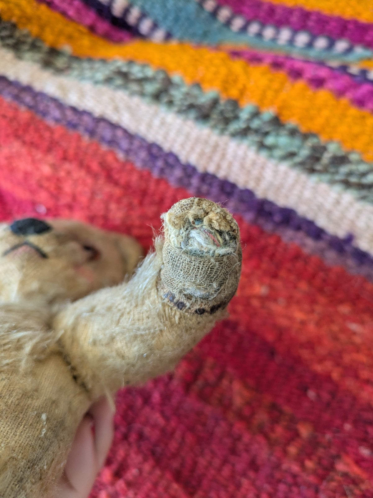 Antique Small Jointed Old Mohair Teddy Bear straw stuffed vintage RARE worn toy