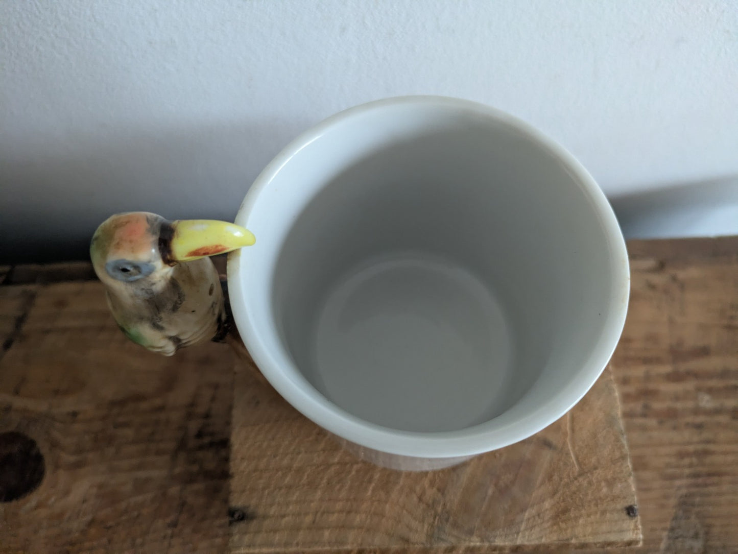 Vintage Ceramic Parrot Handle Coffee Mug Tea Cup Hand Painted Bird Rare Old Gift
