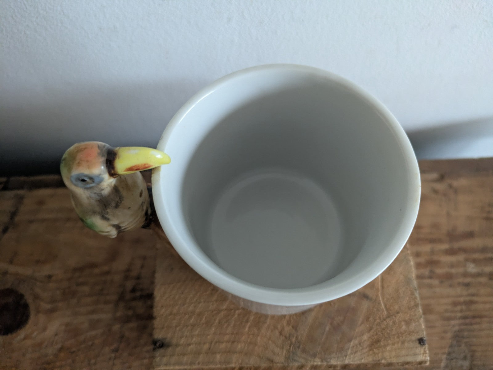Vintage Ceramic Parrot Handle Coffee Mug Tea Cup Hand Painted Bird Rare Old Gift