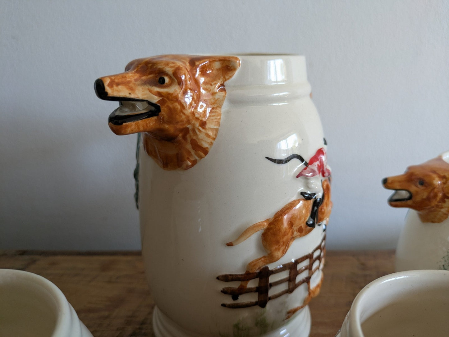 1940s Portland Pottery Cobridge PPC Staffordsre Fox Hunting 4 Piece Tea Set Jug 