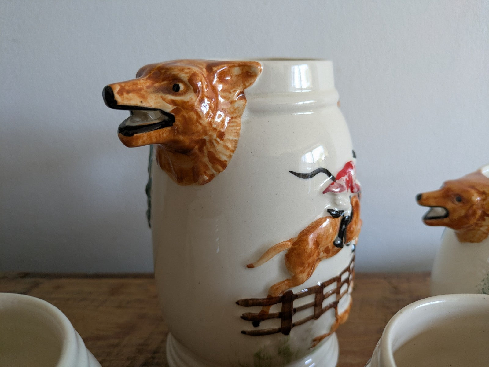 1940s Portland Pottery Cobridge PPC Staffordsre Fox Hunting 4 Piece Tea Set Jug 