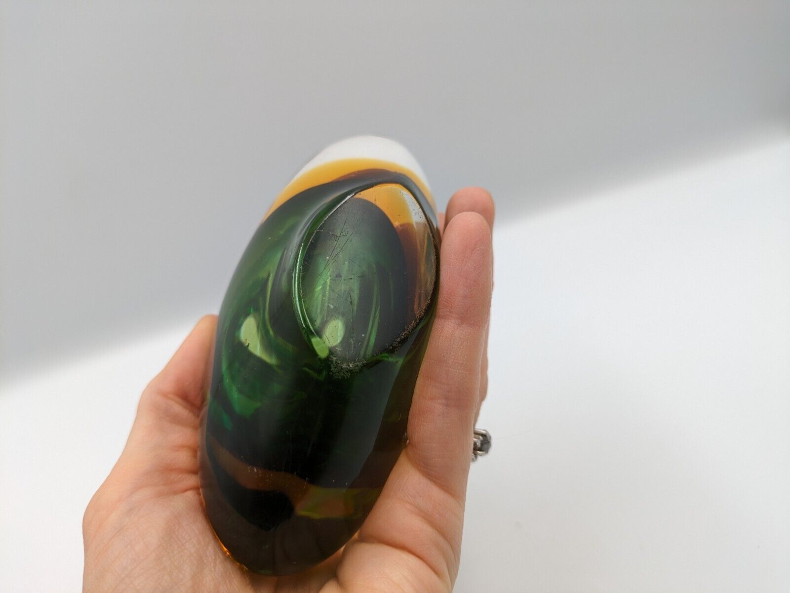 Murano Sommerso Hand Blown Art glass Green Amber Cased Italian perfume Bottle UV
