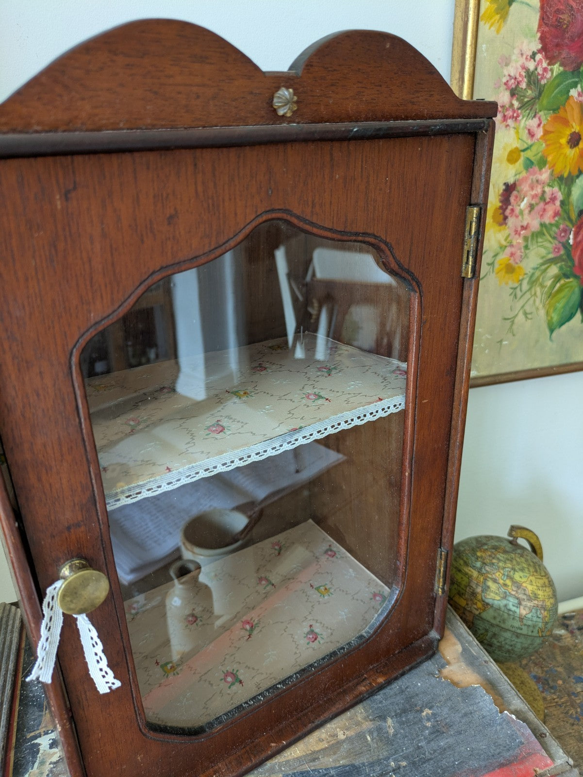 Antique Wooden Display Cabinet Shelves Vintage Wall Cupboard Bathroom Medicine 