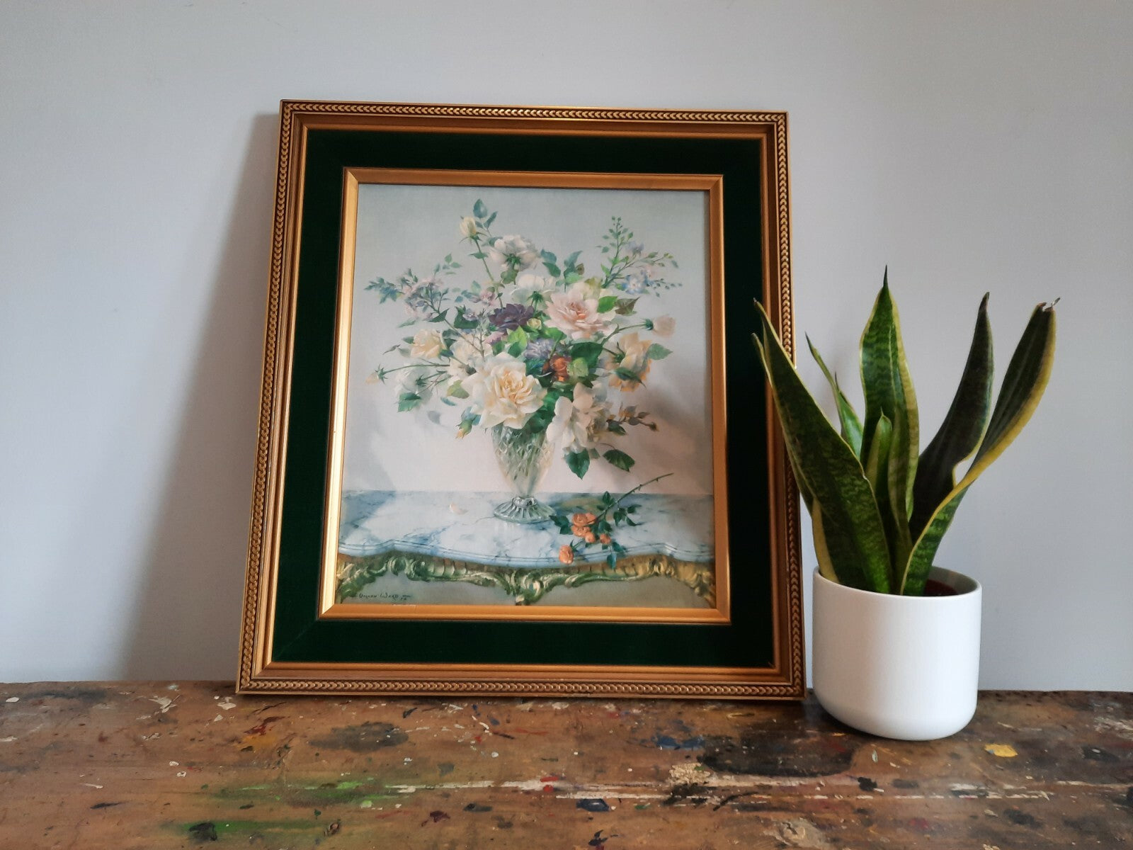 Vintage 50s Framed floral bouquet PRINT original VERNON WARD Midsummer Fragrance