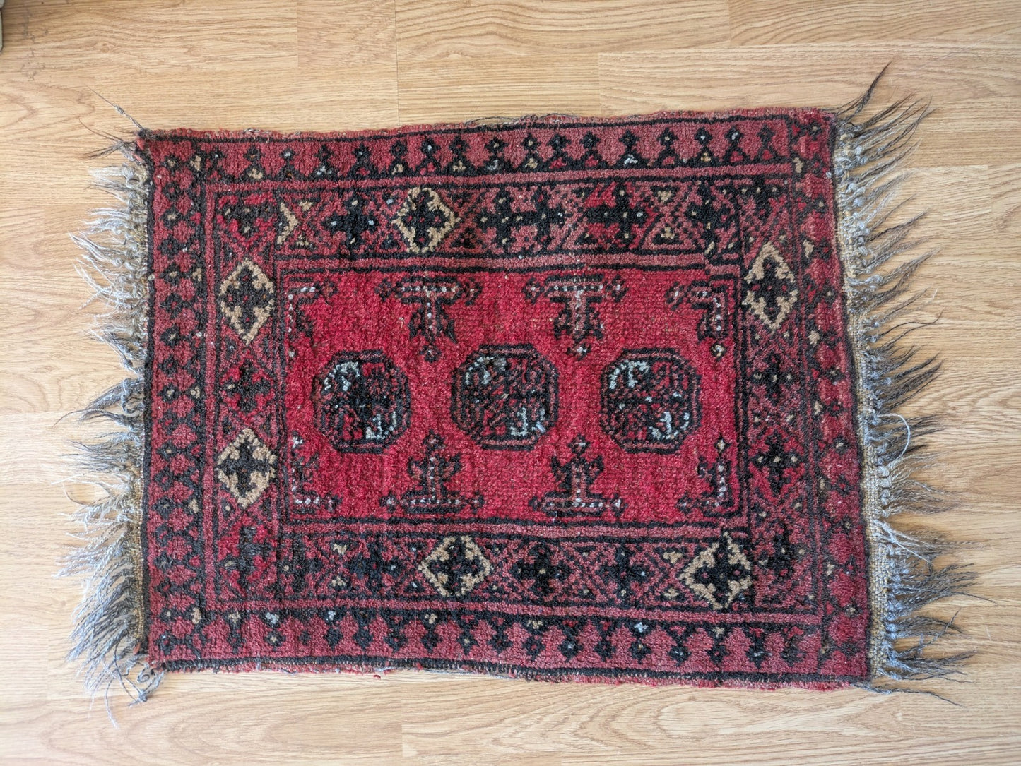 Vintage Oriental Turkish Wool Rug Red Tones 52.5cm x 64cm Eastern Kayam Carpet 
