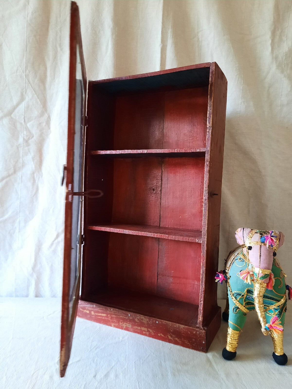 Indonesian Reclaimed Upcycled Wooden Driftwood Cupboard Glazed Wall Cabinet Red 