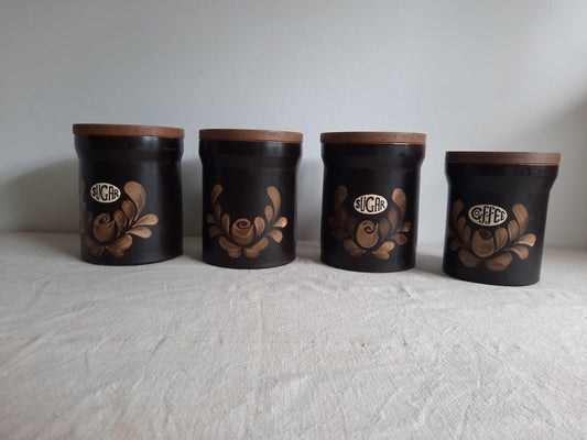 4 Vintage Stoneware Bakewell Storage Jar Denby Kitchen Ware England Coffee Sugar