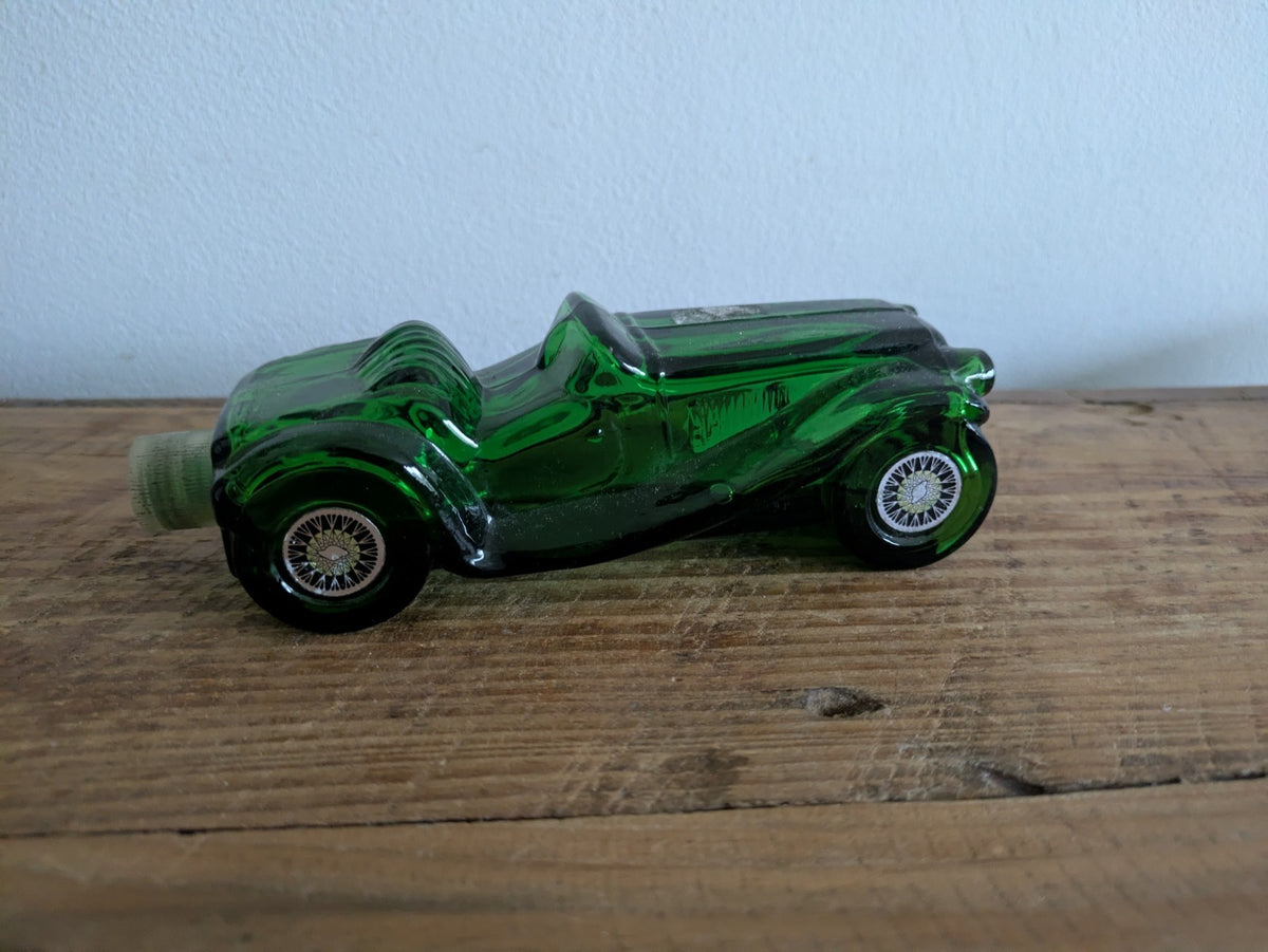 Vintage Avon 1936 Mg After Shave Lotion Bottle Stickers Contents Green Glass Car