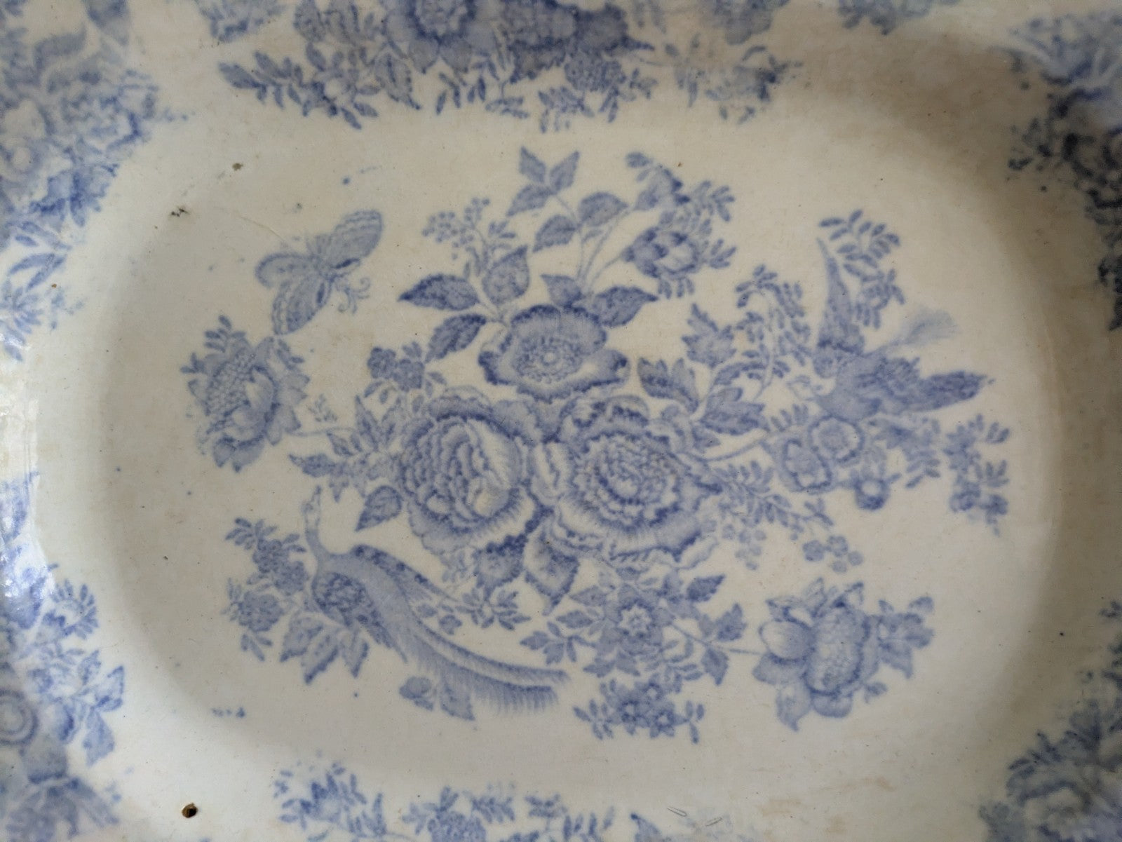 Asiatic Blue & White Vintage Victorian Antique Pheasant Serve Meat Plate Platter