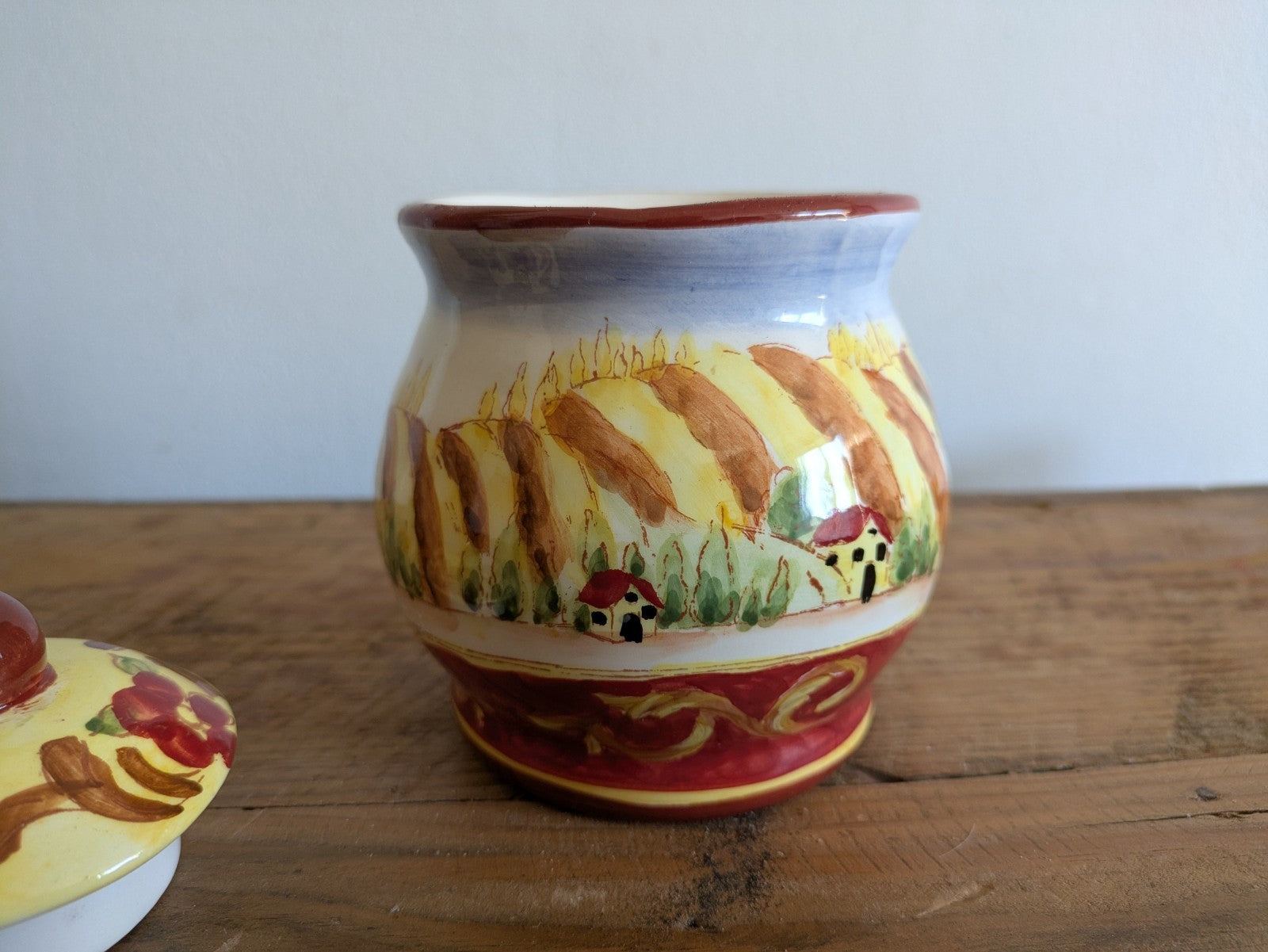 Provincial Rooster French Pottery Farmhouse Kitchen Canister Pot Lid Jar Painted