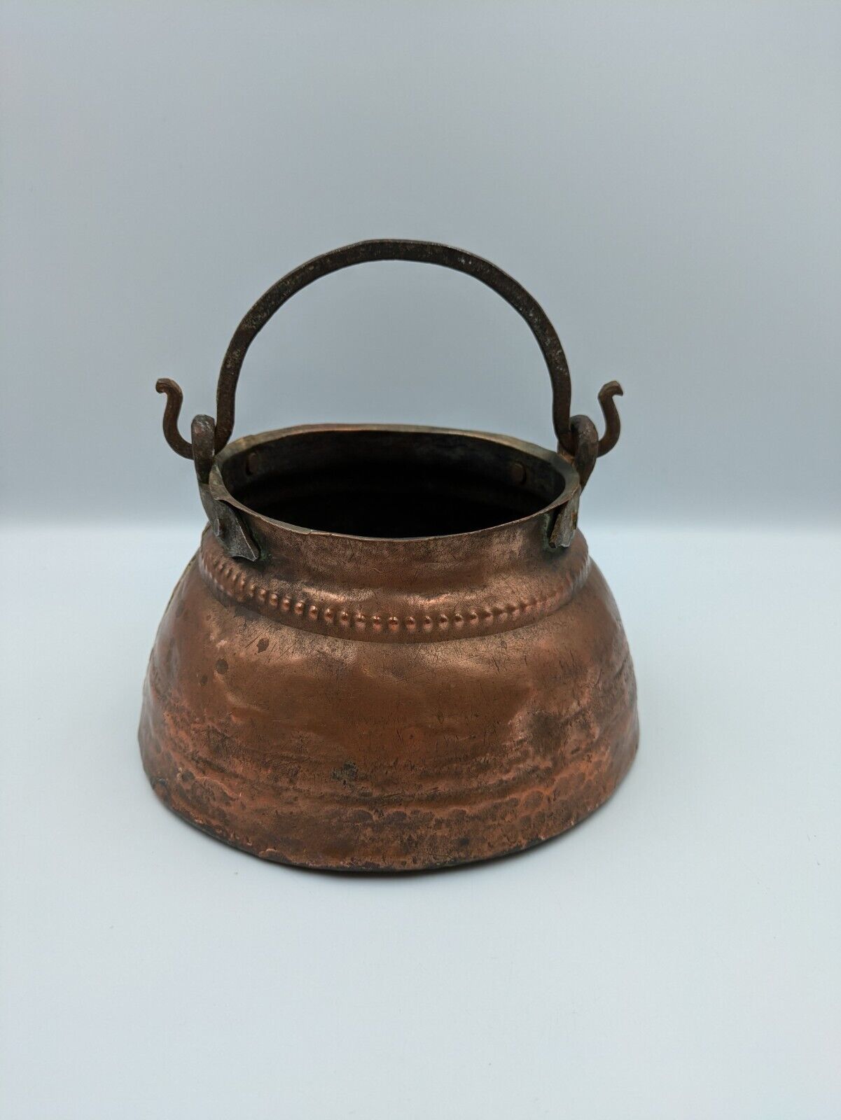 Antique Copper Kettle Cauldron Planter Pot French Iron Handle Handmade hammered