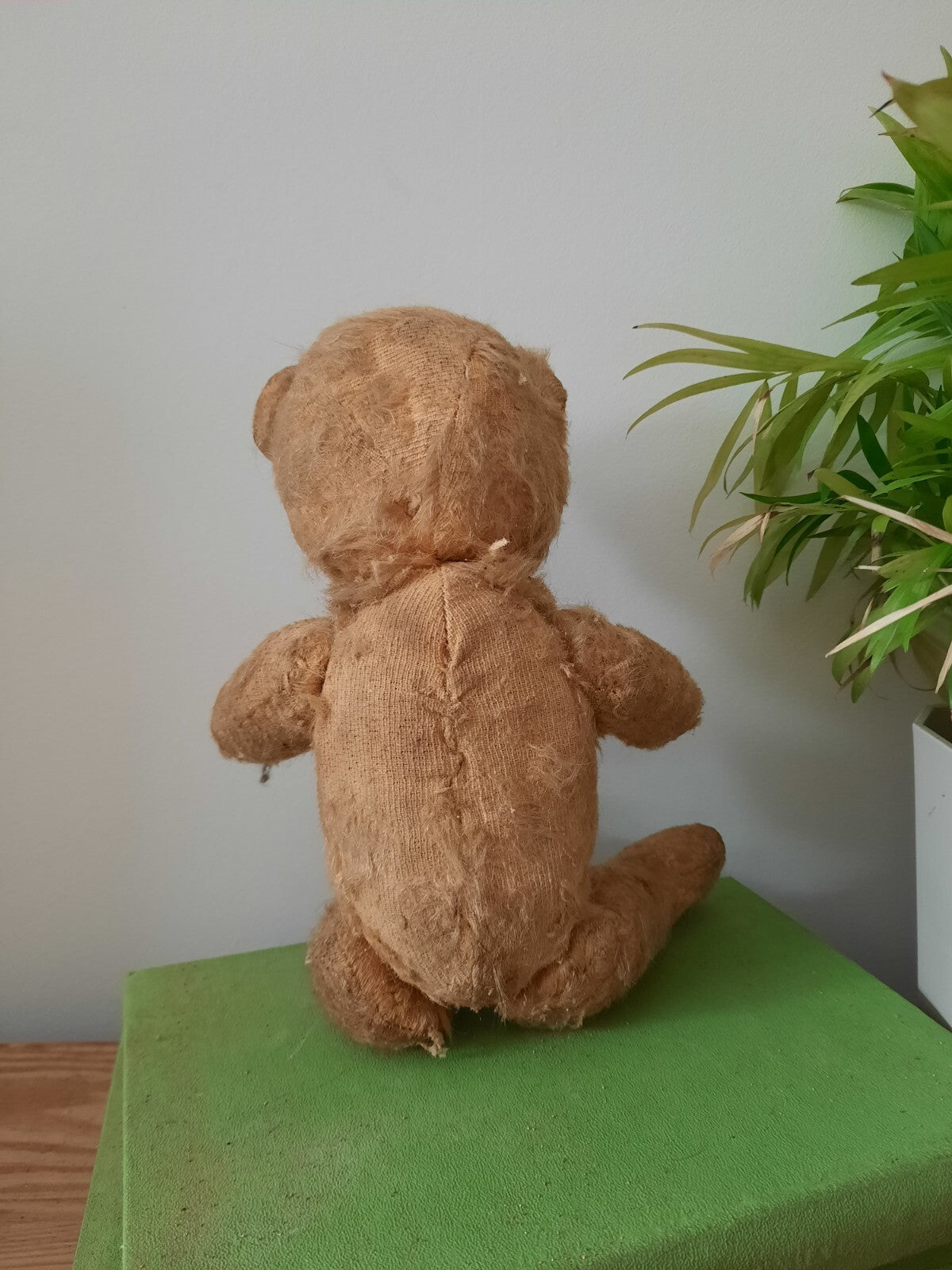 Antique Small Jointed Old Mohair Teddy Bear straw stuffed vintage RARE worn toy