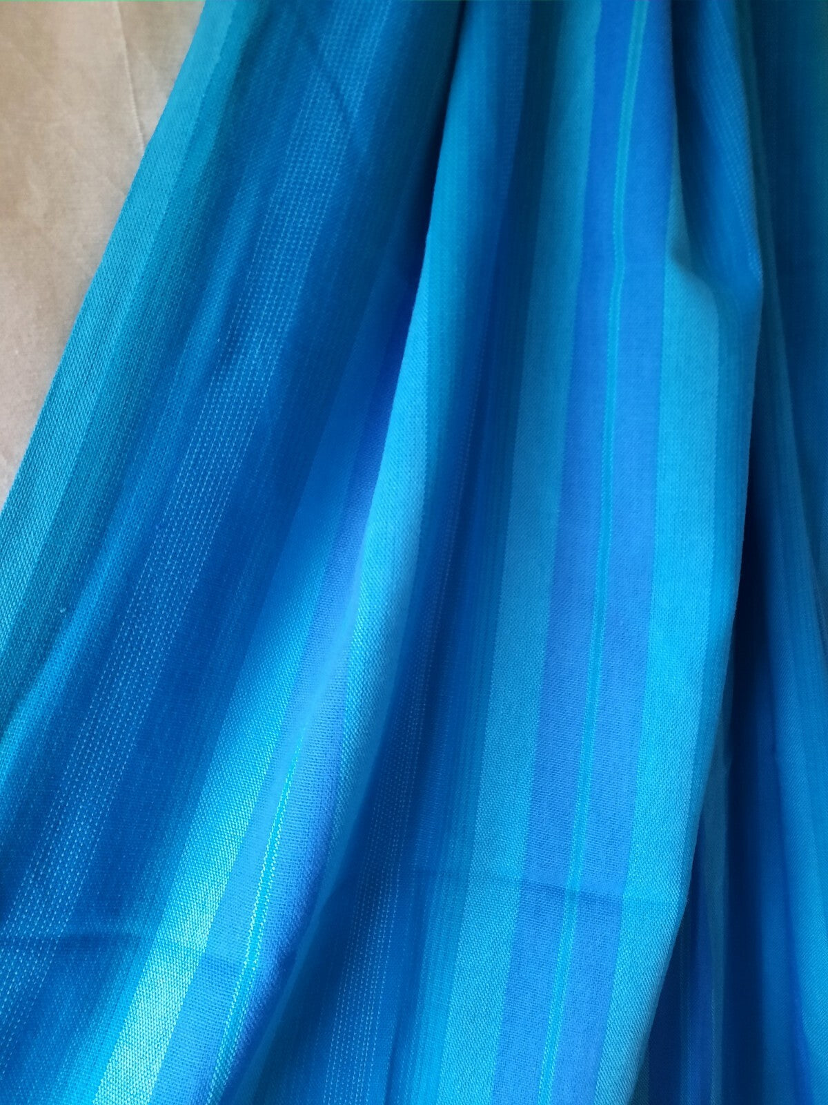 PAIR VINTAGE RETRO TEAL BLUE GREEN STRIPE MIDCENTURY CURTAINS 131cmD 114.5cmW