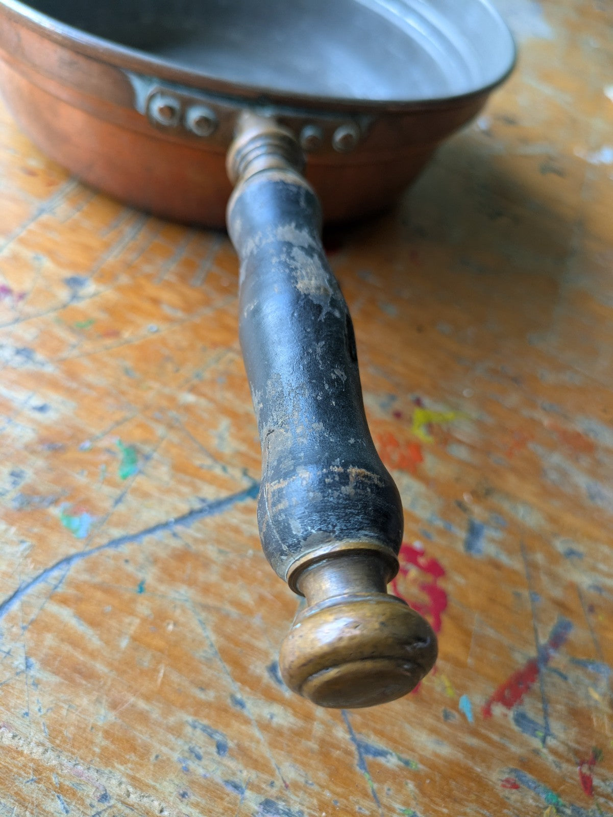 Antique Rare Vintage Nader Copper Pan with Tinned Lining & Wooden Handle Frying