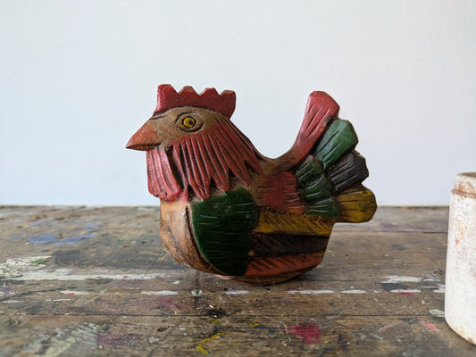 Carved Wood Chicken Rooster Folk Art Sculpture Animal Statue Figurine Hen Bird
