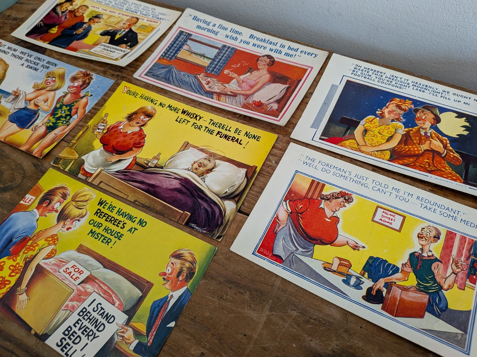 Collection Of 7 Vintage BAMFORTH Black Triangle Saucy Comic Humour Postcards Vgc
