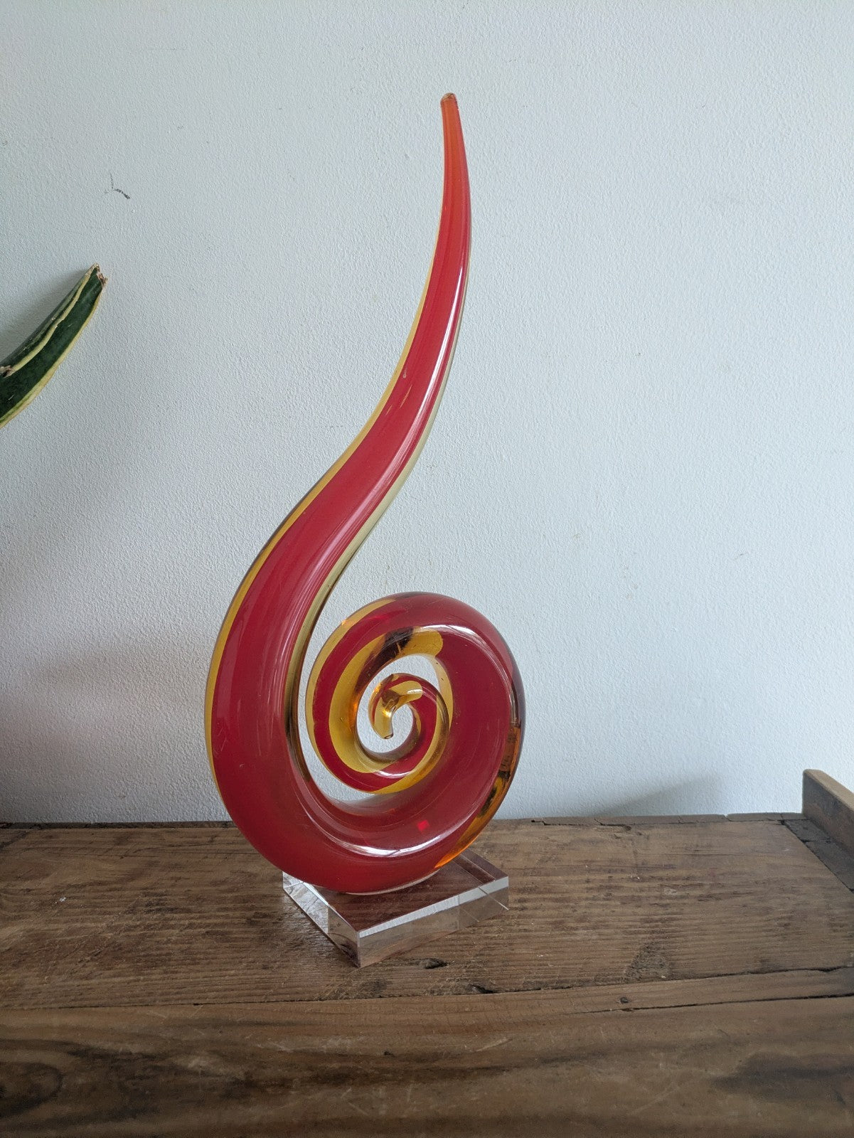 Hand Blown Murano Style Glassware Art Glass Fused Sculpture Swirl Twist Orange