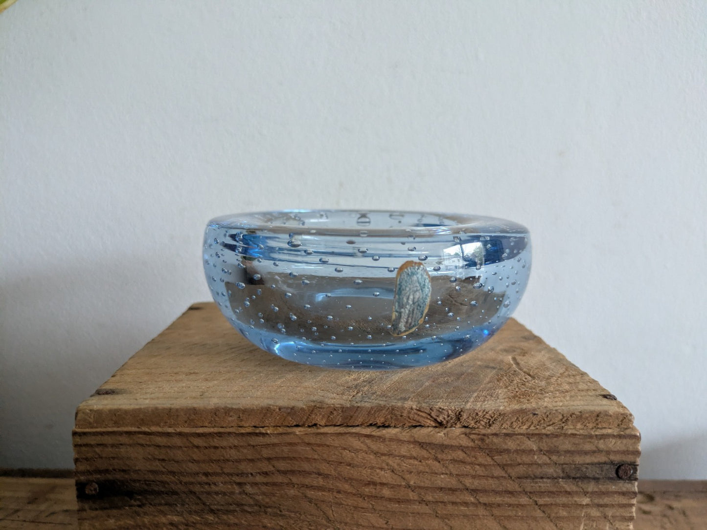 Retro Whitefriars Controlled Bubble Glass Small Dish / Bowl  Blue Vintage 1970's