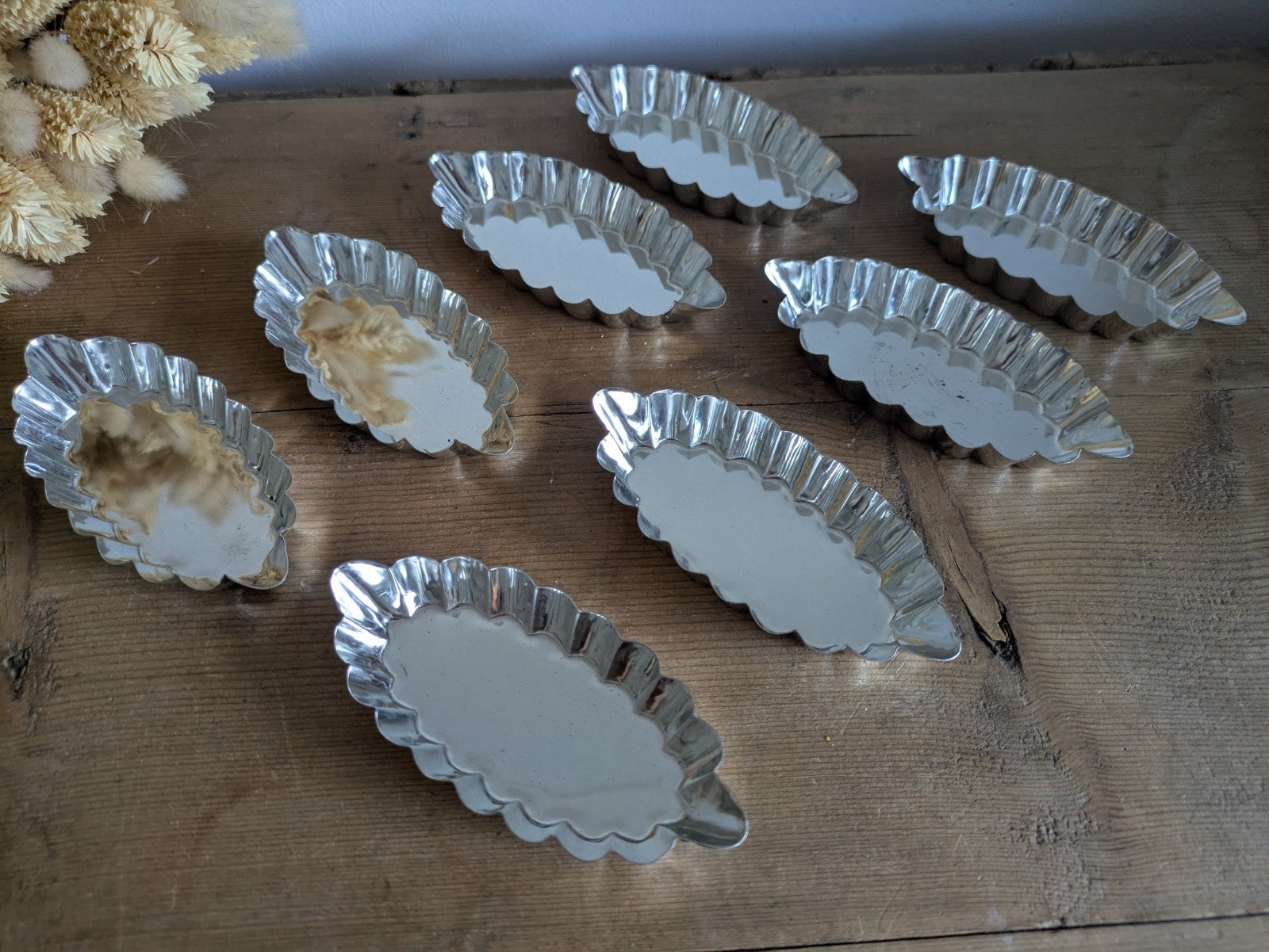 8 Metal Small Mini Fluted Tart Boat Barquette Chocolate Baking Molds OBLONG VTG 