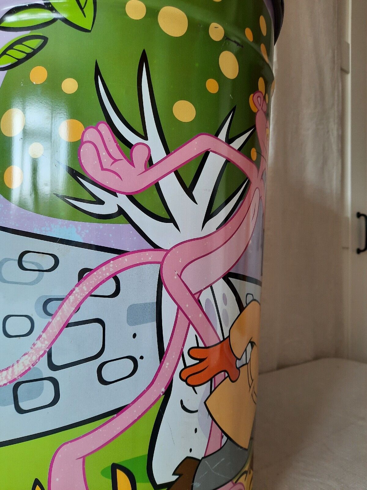 rare vintage Pink Panther Mivat Italy metal storage bin with lid 70’s Barrel toy