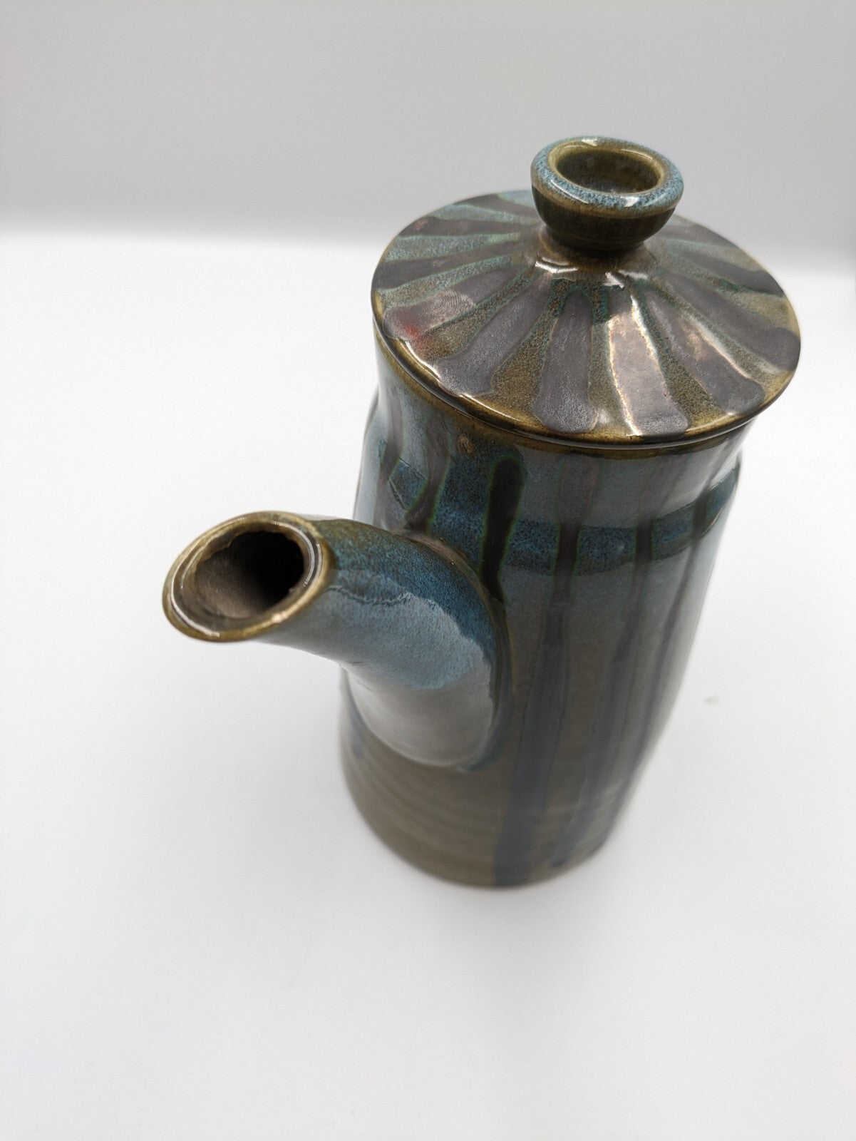 Stoneware Coffee Pot Tall Teapot Textured Design W Lid Vintage Mid Century Retro