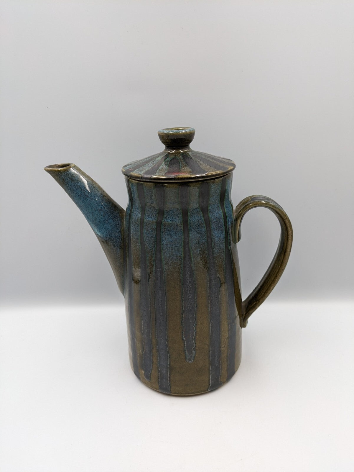 Stoneware Coffee Pot Tall Teapot Textured Design W Lid Vintage Mid Century Retro