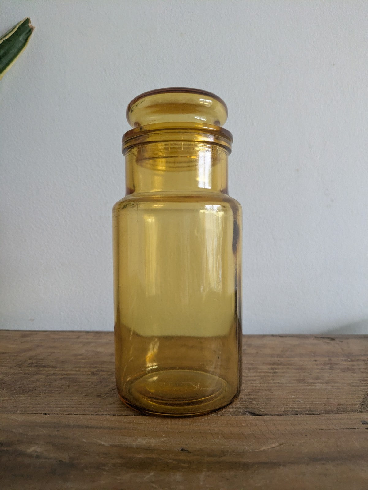 Vintage French Yellow Amber Glass Apothecary Storage Jar Pot Kitchen Prop Vanity