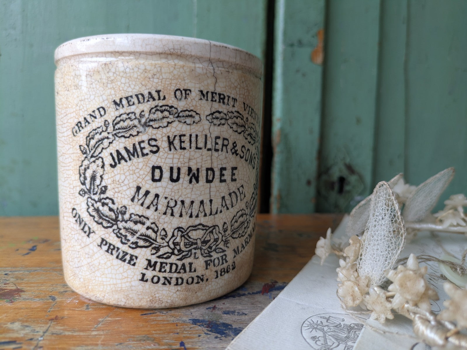 Antique 2 lb James Keiller & Son’s Dundee Marmalade English Advert Pot, c. 1885