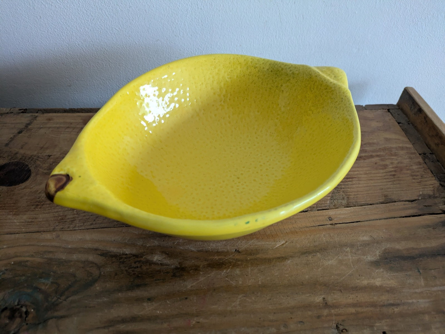 Vintage Portugal Majolica Ceramic Lemon Yellow Bowl Serving Dish Rare Vgc Fruit