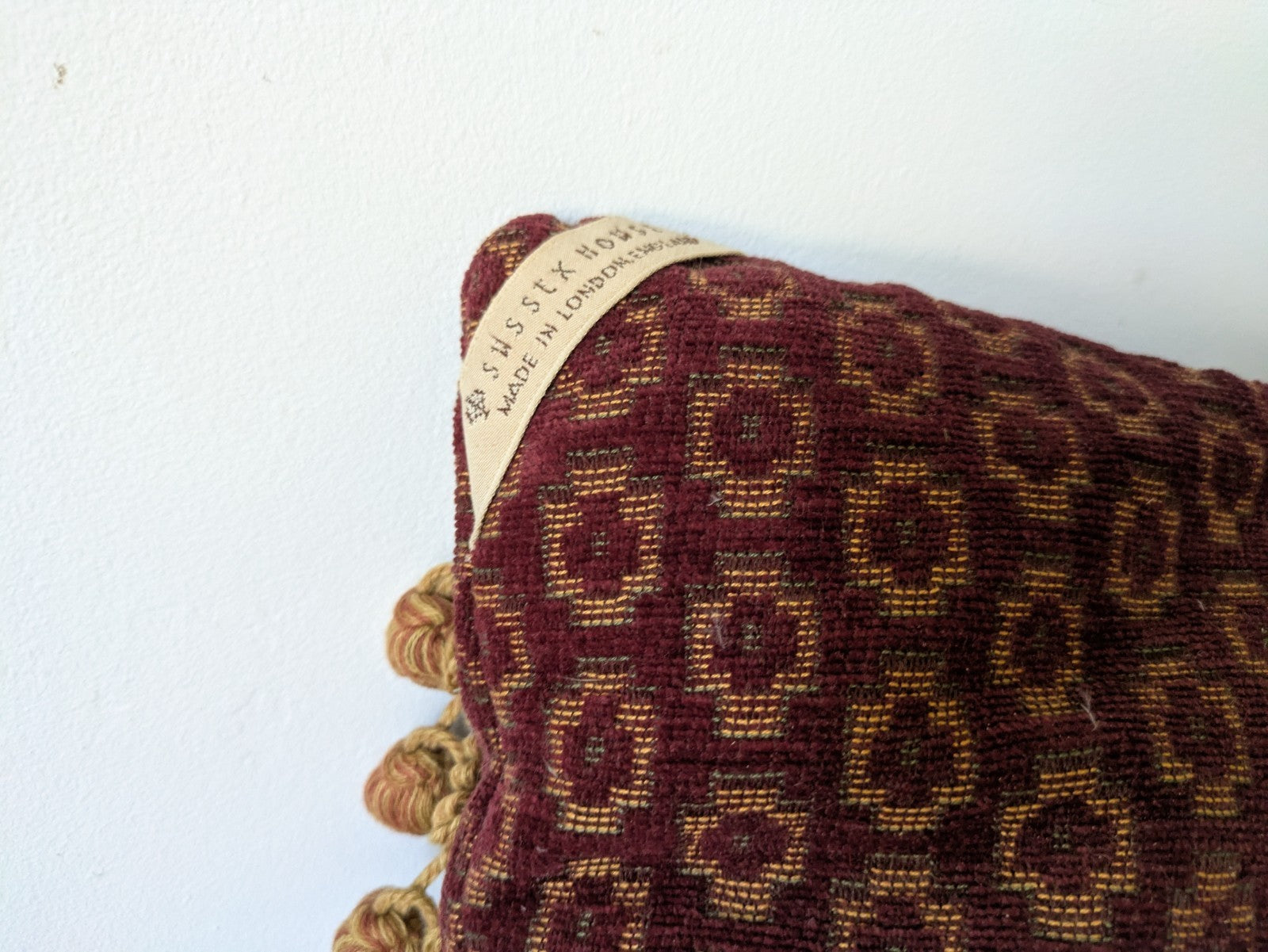 Vintage Sussex House Tapestry Cushion Rectangular Feather Pad Red Gold Heritage