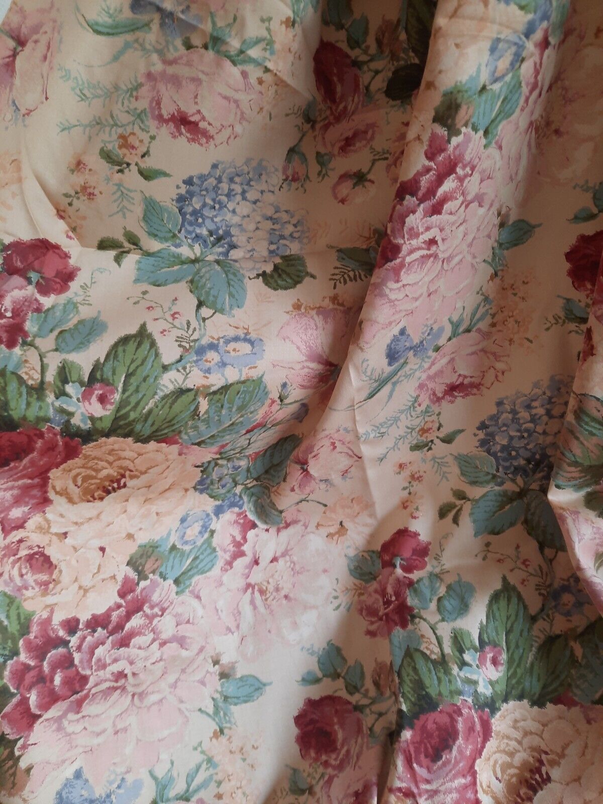 Country house floral curtain Fabric Material cotton Cabbage Rose Floral Vtg 3.3m