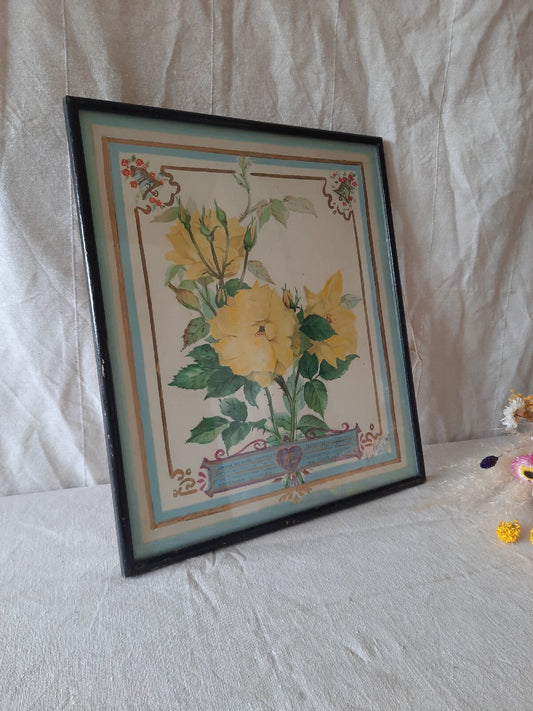 1970s Original Vintage Still Life Of Roses Painting Hand Dye Yellow Wedding Rare